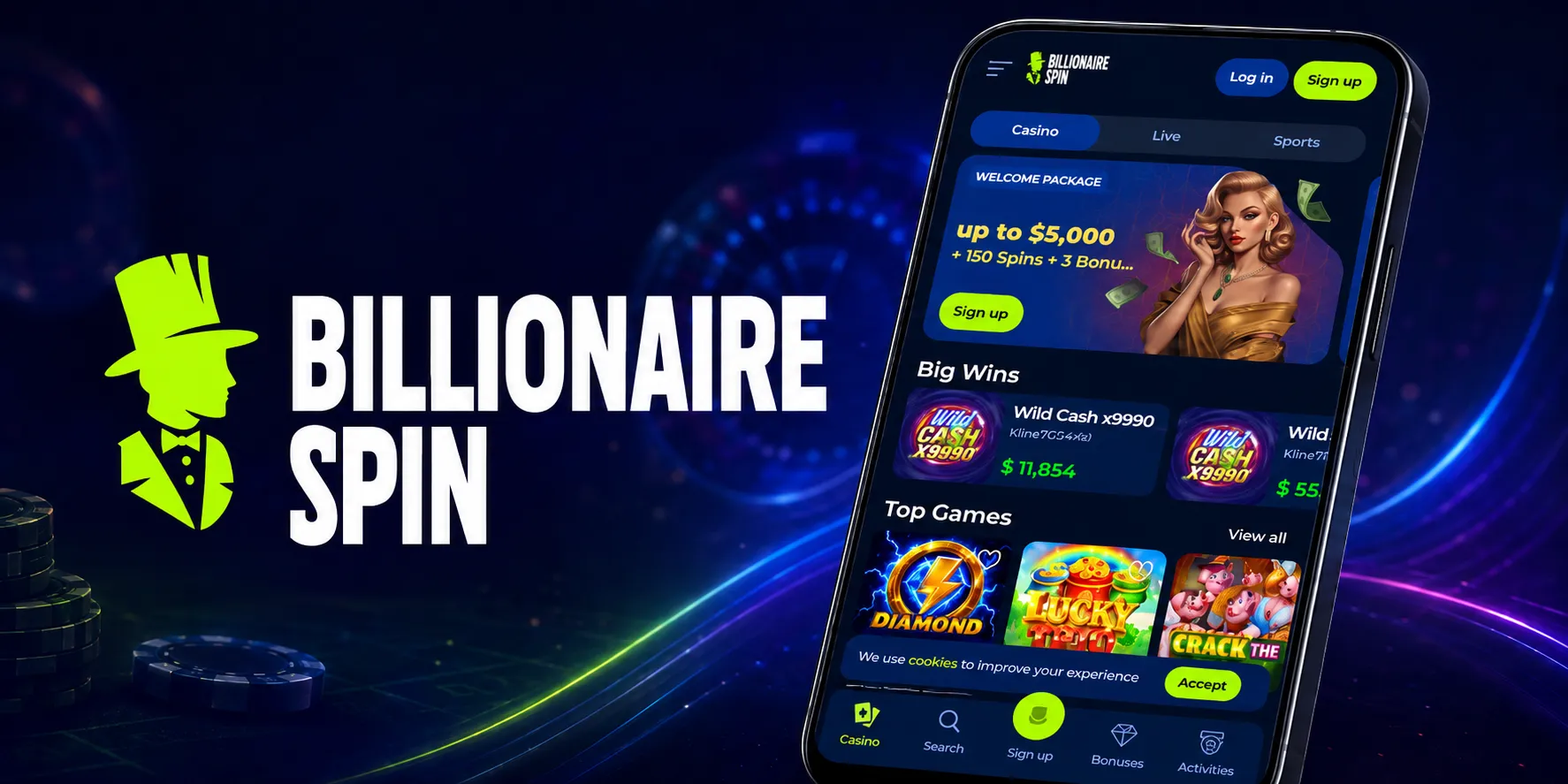 Capture d'écran de l'app BillionaireSpin Casino